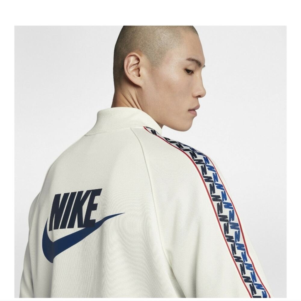 Nike NSW Taped Track Jacket Size Small Cream Blue Red Long - Picture 12 of 12